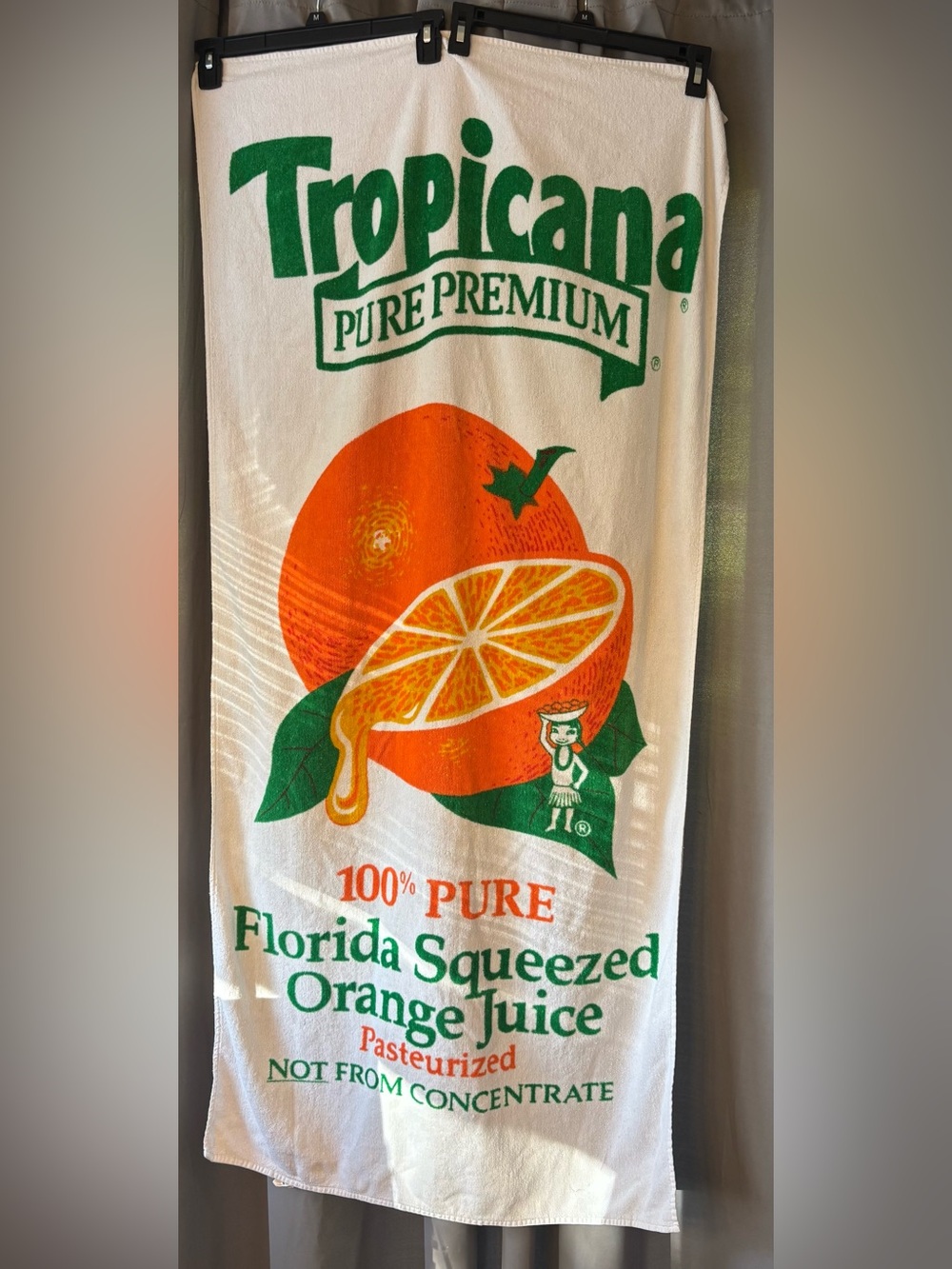 Vintage 1980s Tropicana Pure Premium Orange Juice Beach Towel White Orange 26x54